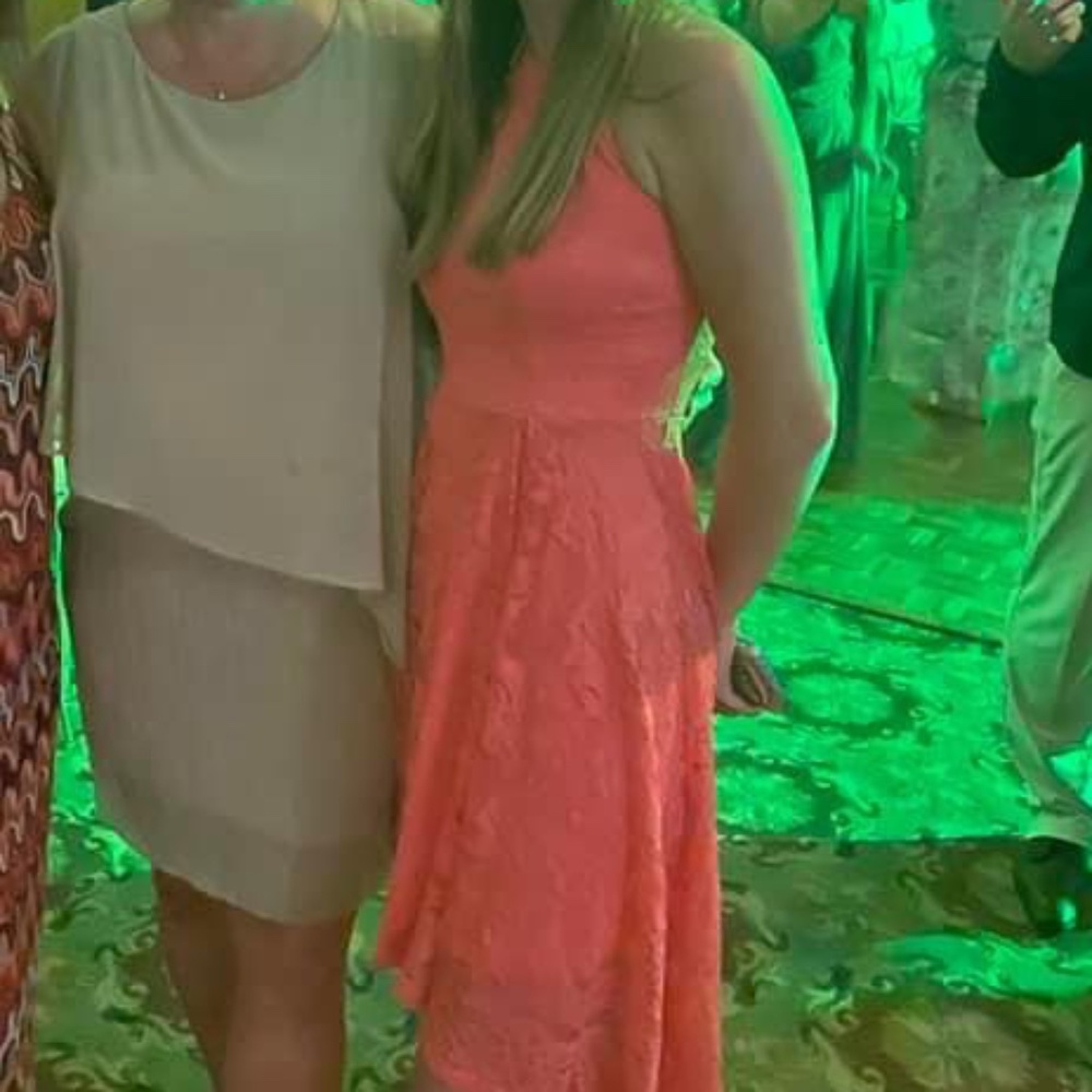 Dressy Star Salmon Colored Lace High Low Dress, Size Small